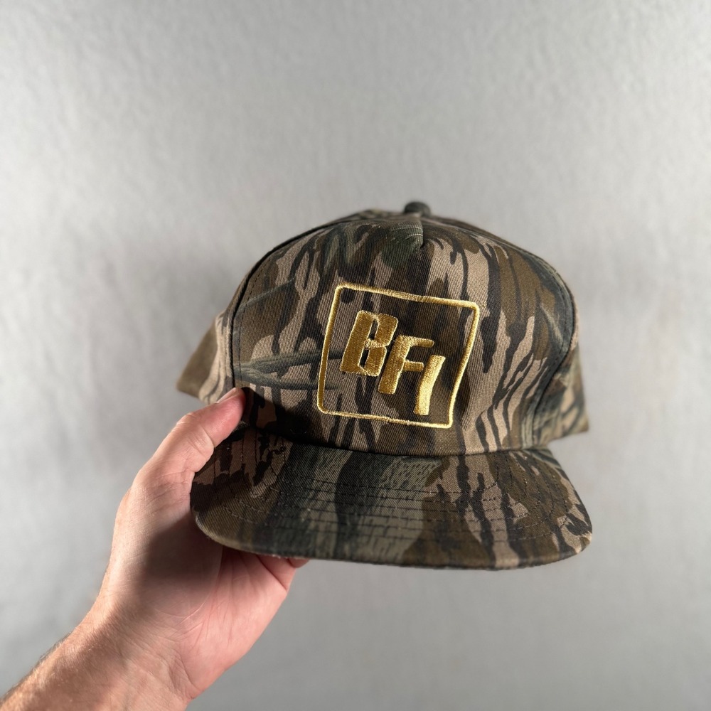 Vintage Mossy Oak Treestand BFI Camo Hat Mens Outdoor Cap Snapback Brown‎ Green
